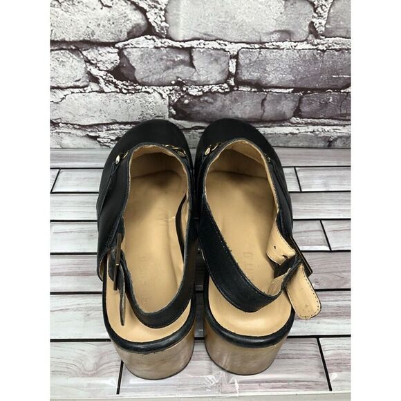 Silent D Georgia Clogs Mules Slingbacks Heeled Black Leather Wood Chain Women 41 - Picture 10 of 16